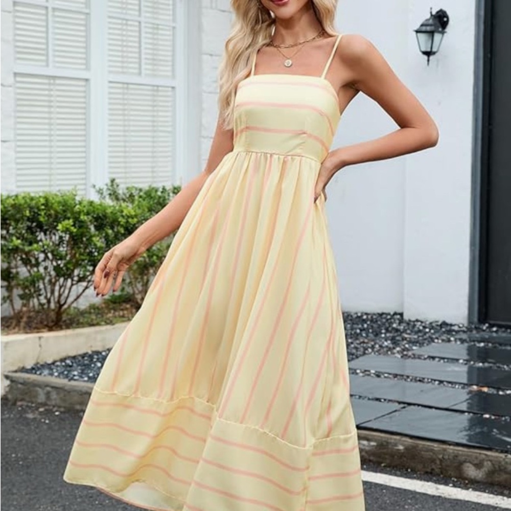 Amazon Women's Yellow and Pink Maxi Dress